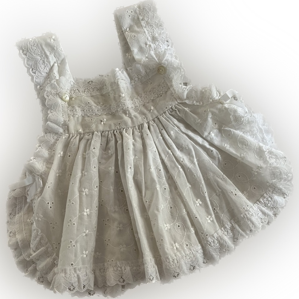 Vintage || White Lace & Pointelle Smock Dress